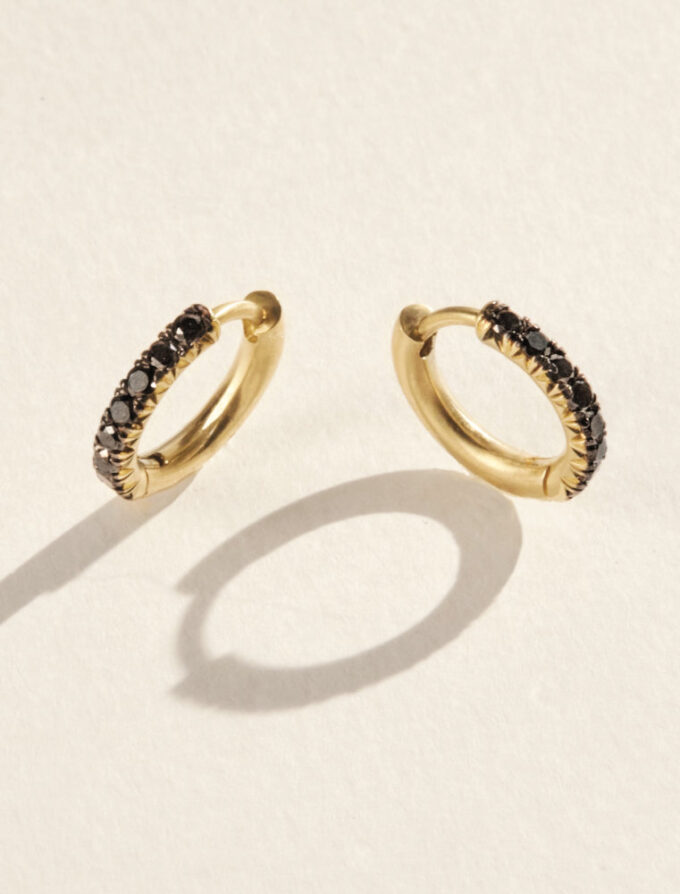 Classic Black Diamond & Gold Hoop Earrings