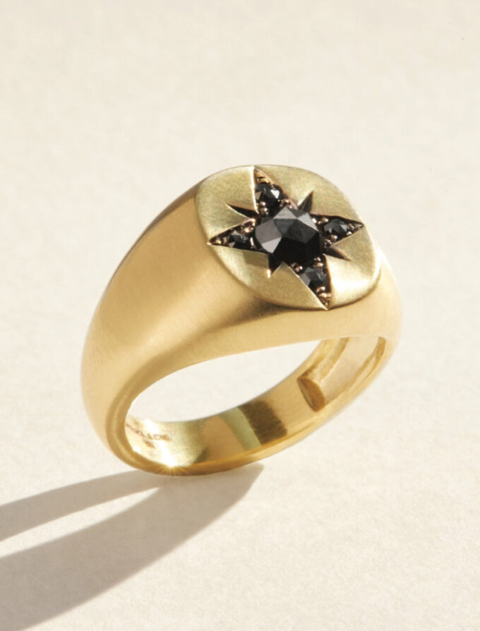 twinkle black diamond & gold signet ring